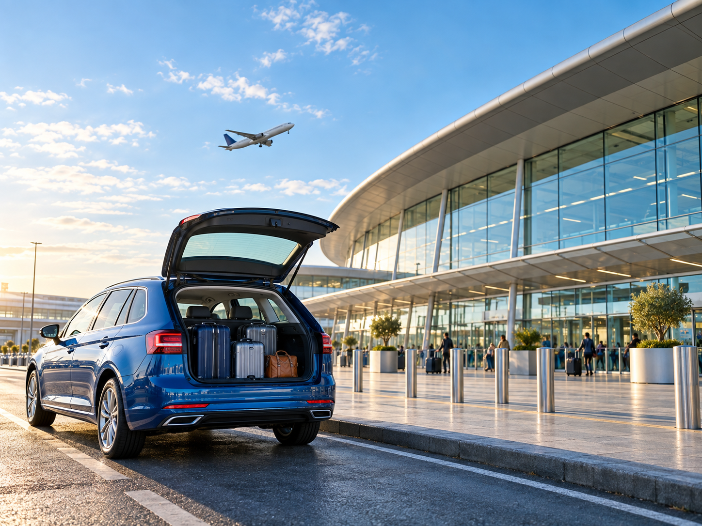 Airport terminal and parked car for an airport parking journey